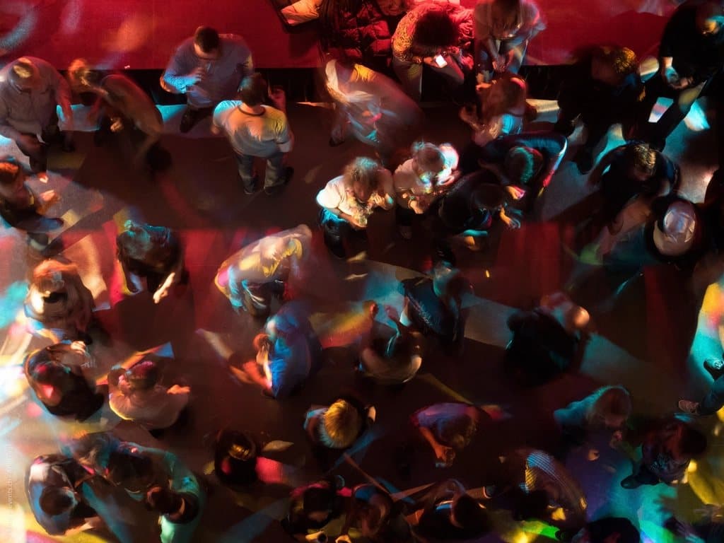 Illuminated dance floor in a vibrant night club
